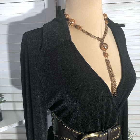 Princess Poly long sleeves sexy black deep V neckline cocktail mini dress Sz S - Picture 10 of 11